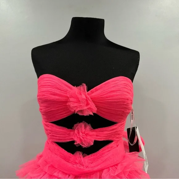 Sherri Hill 56067 Strapless Rosette Tulle Ruffle Ballgown Pink sz 4 NEW - Picture 2 of 10